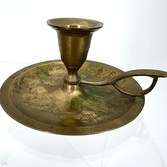 Vintage Pair of Brass Chamberstick Taper Candle Holders India - Picture 2 of 7